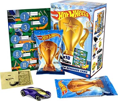 Hot Wheels Caja con 10 Coches de Juguete Sorpresa con Pegatinas, recompensa para niños de 5 años (Mattel HGJ94)