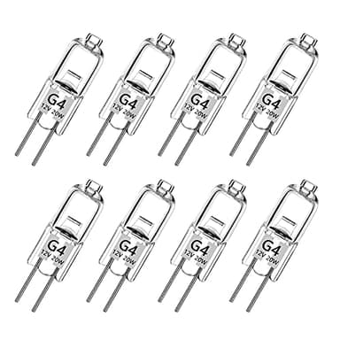 Haraqi Bombillas halógenas G4, 8 unidades, 20 W, G4, casquillo halógeno, 12 V, G4, 300 lm, 2800 K, blanco cálido, regulable [clase energética G]