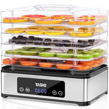 YASHE Deshidratador de Alimentos, Deshidratadora de Alimentos con 5 Bandejas de Acero Inoxidable, 400W, Timer y Temperatura Ajustables para Carne Seca, Hierbas, Frutas y Golosinas para Perros