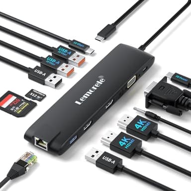 Mejora 2025 Lemorele Docking Station USB C 3*Display-13 en 1,2 HDMI 4K, Ethernet,5USB 3.2/2.0, VGA,3.2USB-C 10Gbps, PD 100W, Audio, SD/TF, Hub USB C/Docking Station for MacBook/DELL/Windows/HP/Surface