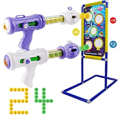 Juego de Tiro al Blanco para Niños de 6 7 8 9 10+ Años Juego de Tiro al Blanco al Aire Libre con 2 Pistolas de Aire y 24 Bolas de Espuma para Niños Cumpleaños
