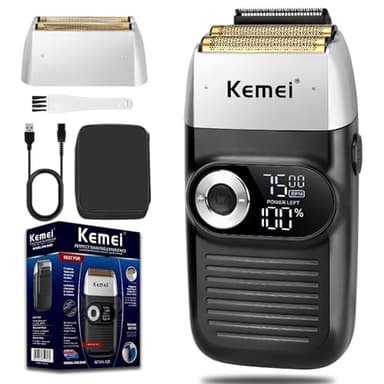 Máquina de afeitar kemei para hombres, máquina de afeitar eléctrica (con cortadora de afeitar), máquina de afeitar de litio - titanio sin cuerda y maleta, km2026