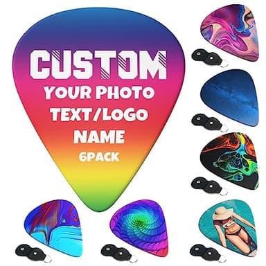 LLLGSH Paquete de 12 púas de Guitarra Personalizadas - Púas con Foto/Logotipo/Texto - para Familiares, Amigos, Jugadores en cumpleaños, Aniversario, Navidad Regalo - 0.96mm