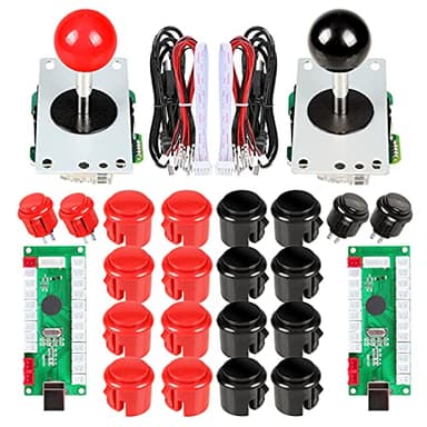 EG STARTS 2 jugadores Arcade Game Kit Piezas USB Pc Joystick para Mame Game DIY USB Encoder + 2x 8 Way stick + 20 Botones pulsadores Rojo + Negro Kits Soporte Windows System & Raspberry pi
