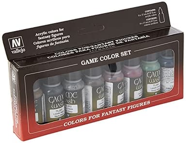 Vallejo Game Color Set de Pintura Acrílica Lavados. Kit de 8 Colores de Lavado en Botellas de 18 Ml con Cuentagotas para Crear Sombras y Realizar Aplicaciones de los Tonos por Capas