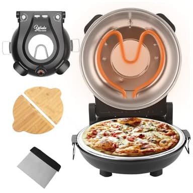 YIBAKE Horno Pizza Electrico en 4 Minutos, Placa de Piedra Refractaria Desmontable, Temperatura Hasta 420℃, Ventana de Visualización, Pala de Pizza, Raspador, Recetario incluido Negro