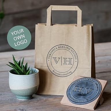 TPFOON Sello de goma con logotipo personalizado grande | Bolsas portadoras de sellos y cajas de pizza | Sello de marca comercial | Sello ecológico | Sello de jabón personalizado