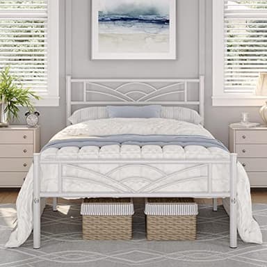 Yaheetech Cama Individual con Espacio Bajo Marco Metal Altura 32 cm Cama Individual con Cabecera para Colchón de 90 x 190 cm Blanco