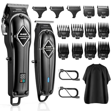 GLAKER Maquina de Cortar Pelo Hombre,Cortapelos Hombre y Recortadora de Barba con Cable e Inalámbrico,Maquina Cortar Pelo Profesional con Palanca Taper Ajustabl y 13 Peines Guía