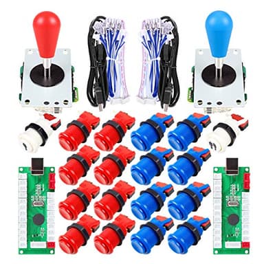EG STARTS 2 Piezas de Arcade Joystick para Bricolaje codificador USB + 2X Ellipse Oval Joystick Handle 18x Botones Estilo Americano Arcade para PC, MAME, Raspberry Pi, Sistema Windows (Rojo & Azul)