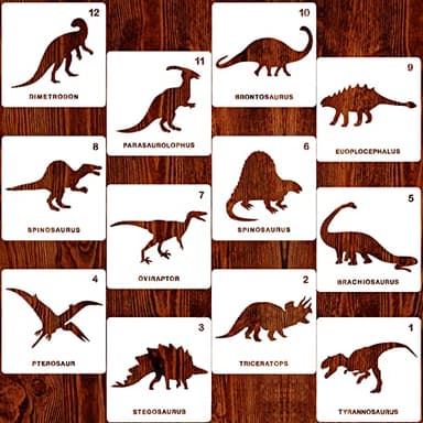 Qpout 12 Plantillas de Plantillas de Dibujo de Dinosaurios, Plantillas de Dibujo artesanales de plástico Reutilizables para Pintar sobre Madera, Tarjetas de felicitación, álbum de Recortes, Cuaderno