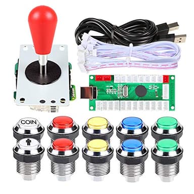 EG STARTS 1 jugador LED Arcade Games Ellipse Oval Style Bat Joystick + 5V LED Arcade Buttons para videojuegos Mame Raspberry Pi Arcade1up (Chrome Mix Colors)