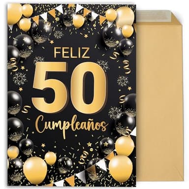 CONTRAXT Tarjeta regalo felicitación de Cumpleaños 50 Años. Detalle regalo postal original grande 42x30 cm abierta felicitaciones feliz cumpleaños familia amigos compañeros (50 Años)