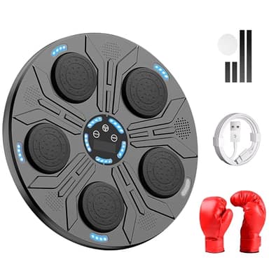 JUPPLIES Kit Maquina de Boxeo Musical para Pared – Kit con Guantes, Luces LED, Bluetooth y 9 Modos Ajustables – Boxeo Musical Adulto, Instalación sin Agujeros, Ideal para Entrenamiento en Casa