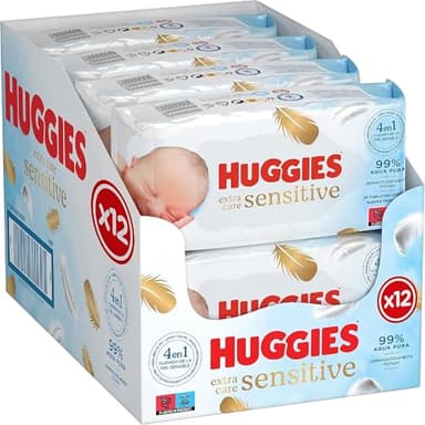 Huggies Extra Care Sensitive Toallitas para Bebé, 99% Agua Pura, 12 Packs de 56, Total 672 Toallitas
