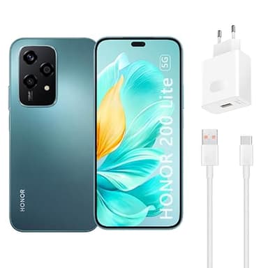 HONOR 200 Lite Smartphone 5G Cámara Posterior Triple,108 MP MediaTek Dimensity 6080, 6,7 Pulgadas AMOLED Procesador Octa-Core 8GB+256GB, 4500 mAh Dual SIM MagicOS 8.0 basado en Android 14, Cyan Lake