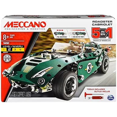 MECCANO - 5 MODELOS CABRIOLET RETROFRICCIÓN - Juego Construccion Con 174 Piezas, 1 Motor de Retro Fricción Y 2 Herramientas - kit de construccion para niños - 6040176 - Juguetes Niños 8 años +