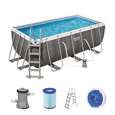 Bestway Power Steel™ Frame Pool, 412 x 201 x 122 cm, Juego Completo con Bomba de Filtro, Cuadrada, Gris