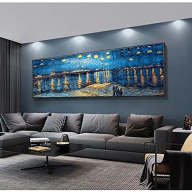 KQZVCU Pinturas de noche estrellada de Van Gogh, lienzo, arte de pared, cuadros artísticos impresionistas famosos para sala de estar moderna, Cuadros, 40x120cm, marco interior