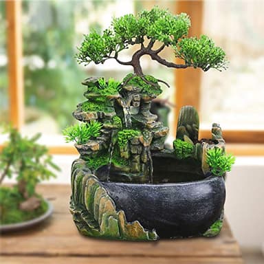 Decoración de cascada, decoración de jardín, fuente, jardín de rocas, cascada, fuente para la mesa de té, oficina, 220 V (sin niebla)