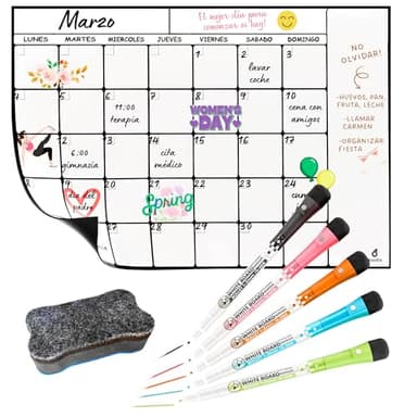 toots - Calendario Magnético Nevera A3 (42x30) Planificador Semanal o Mensual con 5 Marcadores y Borrador, Pizarra Organizadora para Cocina, Menú, Compras y Familia. Carchivo, weekly planner.