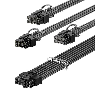 Fasgear PCIe 5.0 GPU Cable de alimentación 70cm,Conector 12VHPWR de 16 pines (12+4) para RTX 3090 Ti 4080 4090 5070 5080,3x8pin (4+4) CPU macho enchufes sólo para Corsair/Great Wall/Thermaltake(Negro)