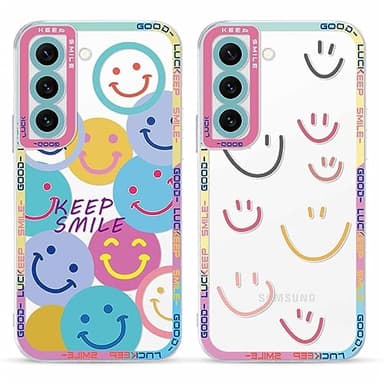 Yoedge 2 Piezas Funda para Samsung Galaxy S23 5G Transparente 6,1", Carcasa para Teléfono Móvil con Smiley Lindo Divertido Dibujos Aesthetic Cover, Cristal Caja de Silicona para Samsung S23 5G Case