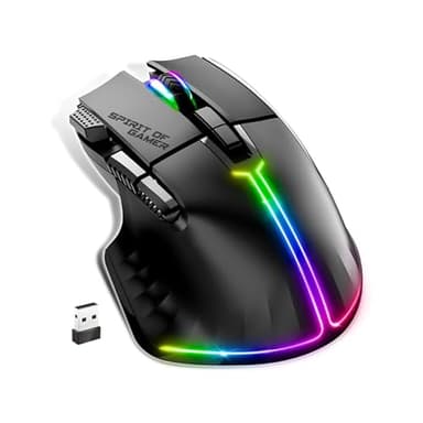Spirit Of Gamer - PRO M5, Ratón Gaming Inalámbrico RGB para PC, 8 Botones Programables con 1 Rapid'Fire, Conexión Bluetooth y Wireless 2.4 GHz, 90h de Batería de Larga Duración, Ratón Ergonómico Negro