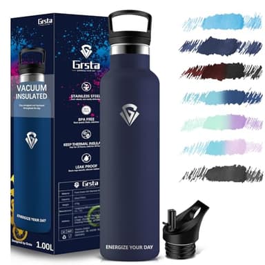 Grsta Botella Agua Acero Inoxidable, Botella Termica 1000ml, sin BPA, Botella Gimnasio, Cantimplora Termica para Adultos, Deporte, Oficina, Escuela, Gym