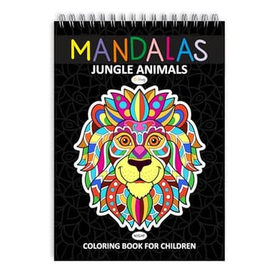 Finoly Mandalas para Colorear Niños - Libro Mandalas para Colorear Niños - Cuaderno para Colorear Niños - Pintar Mandalas Niños - Tamaño A4 - Papel Premium - Encuadernación Espiral (Noche)