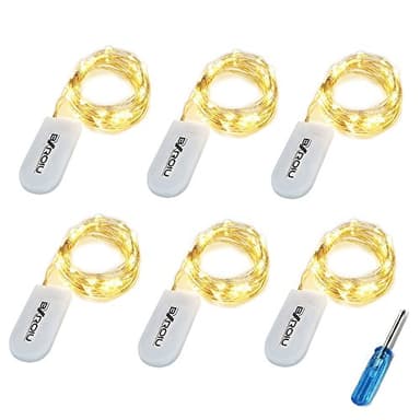 BXROIU Cadena de Luces con pilas CR2032 en 2M/7Ft 20 LEDs Plata Alambre Guirnalda Luces para Decoración Interior, Boda, Fiesta de Navidad (Blanco cálido, 6 Piezas)