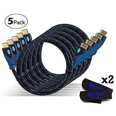 MutecPower Cable HDMI de alta velocidad con Ethernet 1M 5 Pack 1.4a 2.0A - Compatible con 3D y canal de retorno de audio (ARC) - Full HD - 1 metro 5 pack Trenzada azul