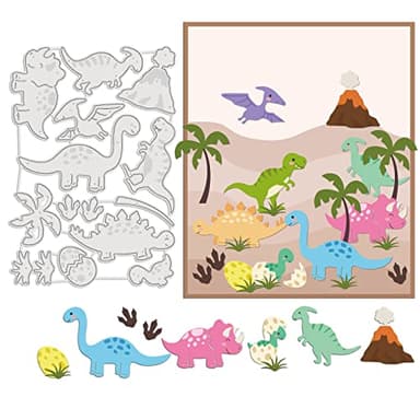 GLOBLELAND Troqueles de Corte de Metal Plantillas En Relieve Troqueles de Dinosaurios y Volcán para Hacer Tarjetas de Papel Decoración Bricolaje Álbum de Recortes Artesanal