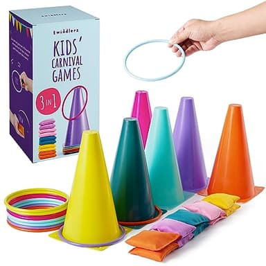 Juegos 3 en 1 de Carnaval al Aire Libre - Ring Toss Game Set, Bolsas de Frijoles Juego de Lanzamiento - para niños y Adultos - Ideal para cumpleaños de Exterior, Fiestas en el jardín.