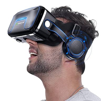 VR Gafas, Gafas de Realidad Virtual para teléfono móvil, con Auriculares, Entretenimiento, antiluz Azul, Aptos para iPhone y Android, 5,0-7,4
