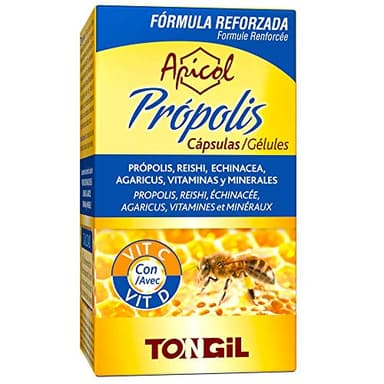 Defensas Inmunitarias Adultos | Equinácea Propóleo y Vitamina C + Reishi + Agaricus + Vitamina D+ Cobre + Hierro | Vitaminas Sistema Inmunologico | 40 Cápsulas Apicol Tongil