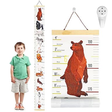 shockassist 1 Medidor altura Gráficos de Crecimiento para Colgar en la Pared - Tabla de crecimiento de la altura del bebé- Diseño animal - Blanco - 195 x 20 cm - Sin rastro de gancho