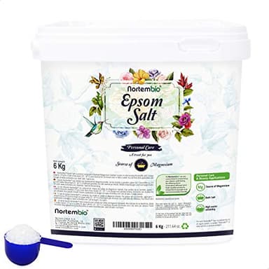 Nortembio Sal de Epsom 6 Kg. Fuente Concentrada de Magnesio Natural. Sal de Baño 100% Pura, sin Aditivos. Relajación Muscular y Buen Sueño. E-Book Incluido.