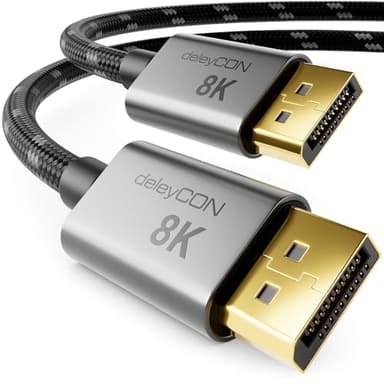 deleyCON 1,5m 8K DisplayPort Cable 1.4 (8K@60Hz 4K@165Hz 2K@360Hz) HBR3 32.4Gbps UHD WQHD HDR DSC 1.2 HDCP 2.2 G-Sync & FreeSync DP 1.4 Cable para Tarjeta Gráfica Monitor Gaming