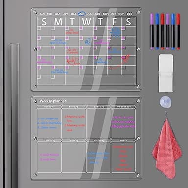 Victagen Calendario mensual magnético de acrílico para frigorífico, 16"x12" Transparente, Tablero de calendario magnético reutilizable de acrílico para frigorífico (2)