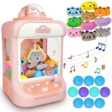 deAO Máquina de Garras Juguete con Música, Incluidy 20 Peluches, 10 Gashapones, Mini Máquina de Garras Buen Regalo para Cumpleaños, Navidad, Fiestas, Juego de Fiesta