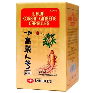Ginseng Coreano Puro, Calidad Ilhwa, 500 mg, 100 cápsulas | Panax Ginseng 100% Sin aditivos | Energía Física y Mental | Raíces Maduras de Cultivo Propio y Extracción Exclusiva | de TONGIL