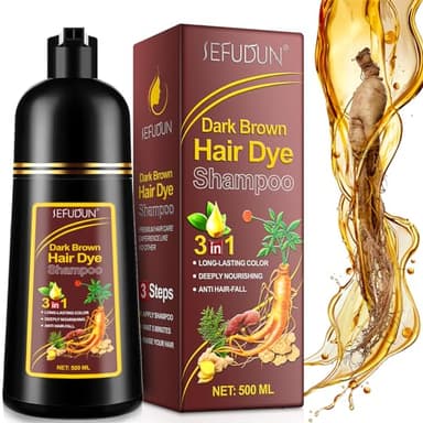 Champú para tinte de pelo castaño oscuro, 3 en1 champú para tinte de pelo instantáneo tinte de pelo, tinte de pelo en minutos, champú para tinte de pelo natural y duradero para hombres y mujeres,500ML