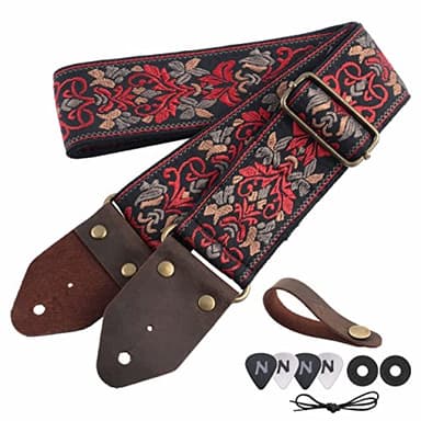 Nefelibata Correa de Guitarra, Bordado jacquard de las correas de guitarra de algodón con extremos de cuero de caballo loco para el bajo, eléctrico y acústico, los mejores regalos para el amigo