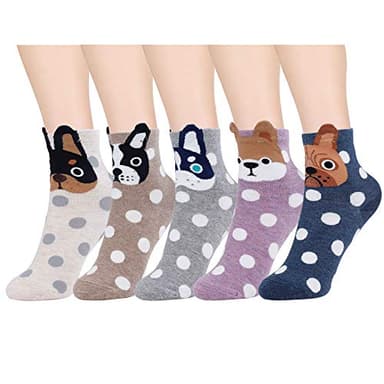 HONGXIN-SHOP Calcetines de Mujer Coloreados Algodón Calcetines Patrón de Perro Adulto Unisex Calcetines Térmicos 5 Pairs