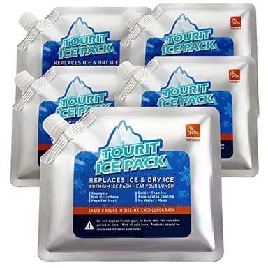 TOURIT Paquetes de hielo reutilizables para loncheras o bolsas, paquetes de congelador de larga duración para enfriadores y mochilas (juego de 5)