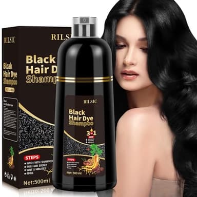 500ML Black Hair Dye Shampoo 3 en 1, Champu tinte Canas Negro, Champu para Canas,Champú para Tinte de pelo Instantáneo tinte de pelo,Shampoo Color tinte de pelo en minutos Champú tinte Mujer y Hombres