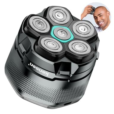 KENSEN Afeitadora Cabeza Hombre IPX6 Impermeable, Maquina Afeitar Cabeza para Calvo 180 mins Uso, 6D Cabezales Magnéticos Maquinilla Afeitar Cabeza en Seco y Húmedo con Pantalla LED,USB-C