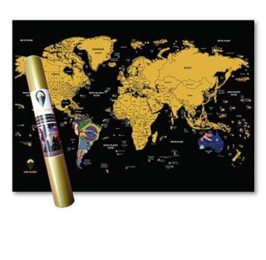Global Walkabout Mapa para rascar con fondo de banderas, póster de mapa del mundo de tamaño de viaje de lujo, países y hechos, regalo de viaje (negro)
