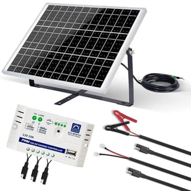 ECO-WORTHY Placa Solar 12V 25W Kit Solar Monocristalino: Panel Solar para Jardín, Gallinero, Bomba, Luz, IP65, a Prueba de Agua con Soporte, Cable de Conexión SAE, Controlador USB